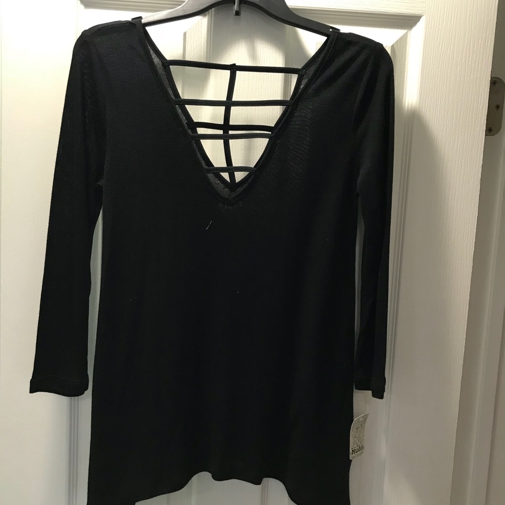 NWT cage neck black top
